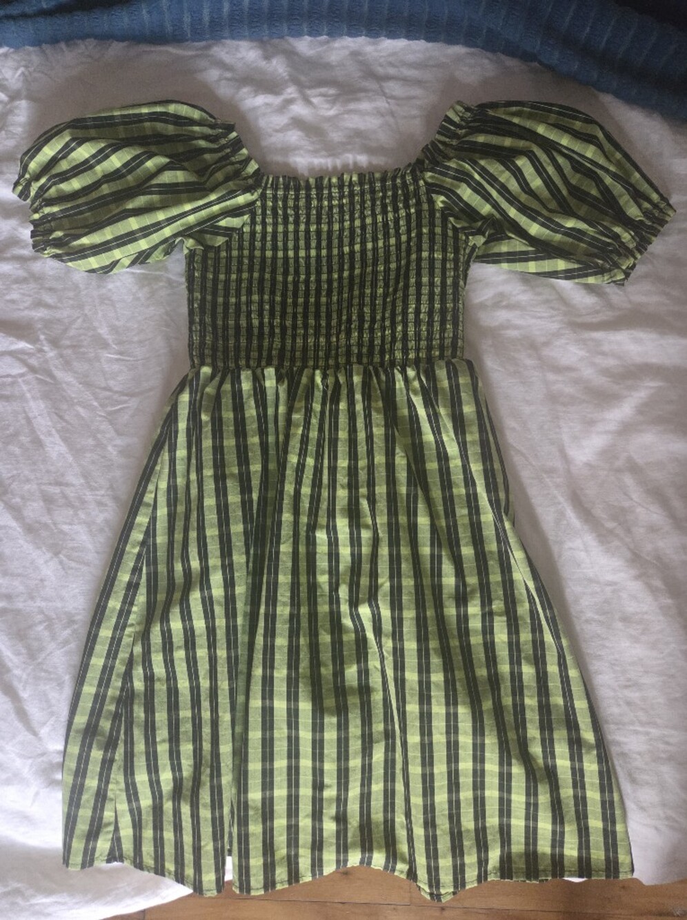twik Green and Black Striped Smocked Waist Dress